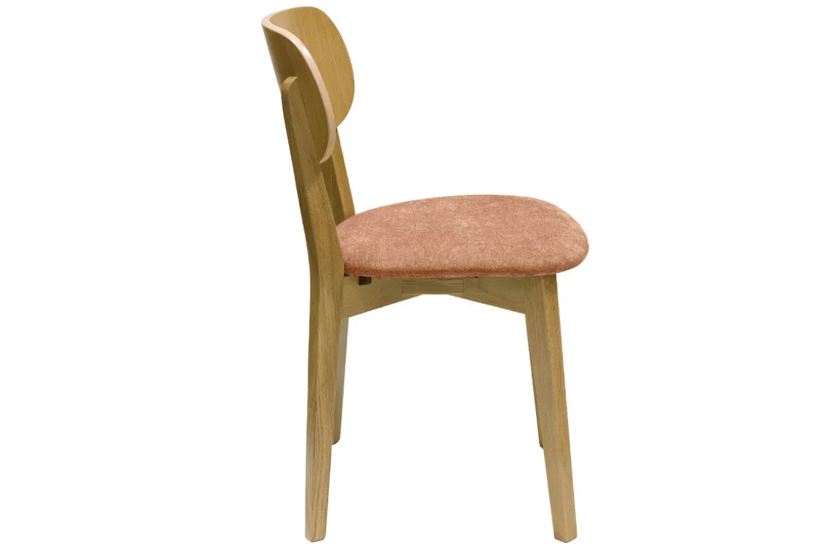 Miliboo Chaise Design-Chaises vintage en bois clair chêne et tissu effet velours terracotta (lot de 2) LUCIA