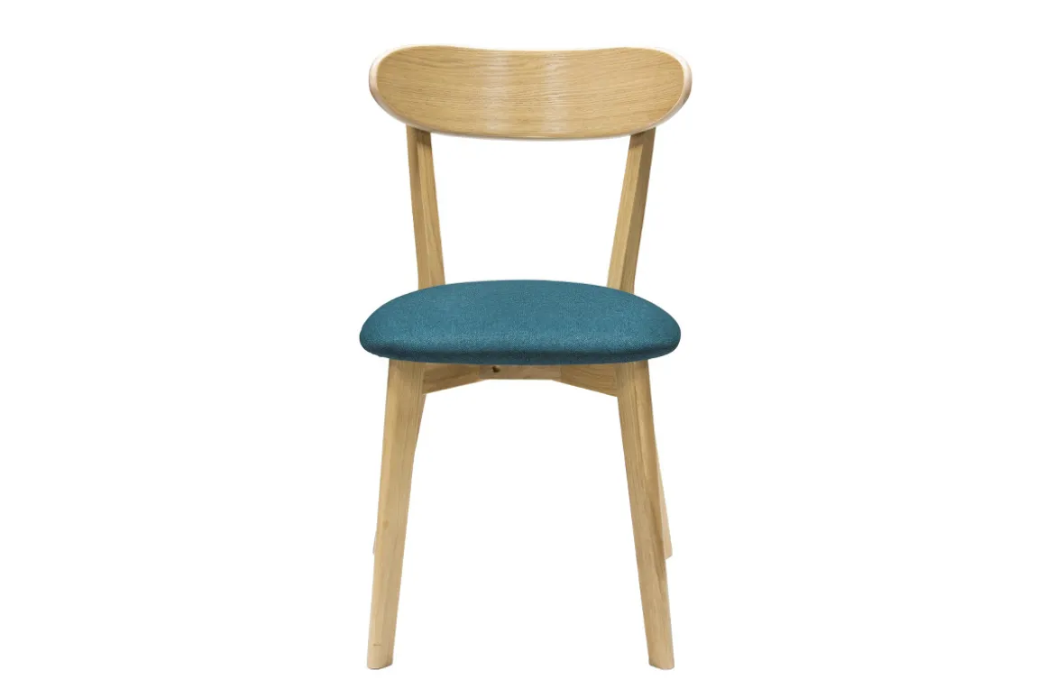 Miliboo Chaise Design|Chaise En Bois-Chaises vintage en bois clair chêne et tissu bleu paon (lot de 2) DOVE