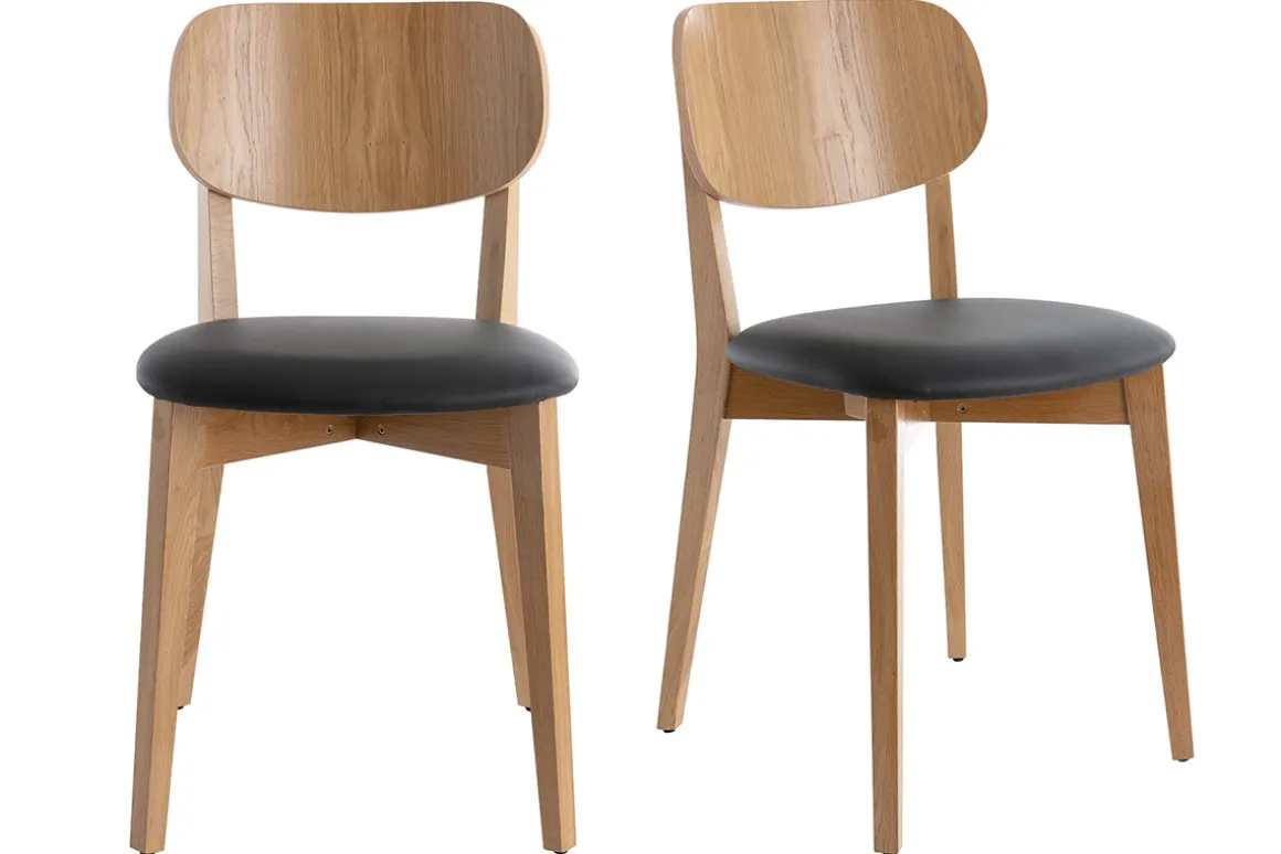 Miliboo Chaise Design|Chaise En Bois-Chaises vintage en bois clair chêne et noir (lot de 2) LUCIA