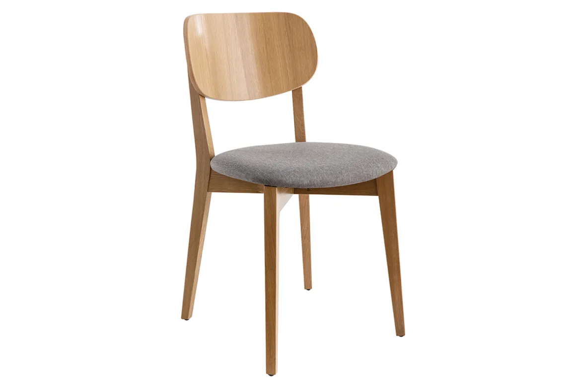 Miliboo Chaise Design|Chaise En Bois-Chaises vintage en bois clair chêne et tissu gris clair (lot de 2) LUCIA