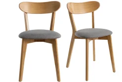 Miliboo Chaise Design|Chaise En Bois-Chaises vintage en bois clair chêne et tissu gris (lot de 2) DOVE