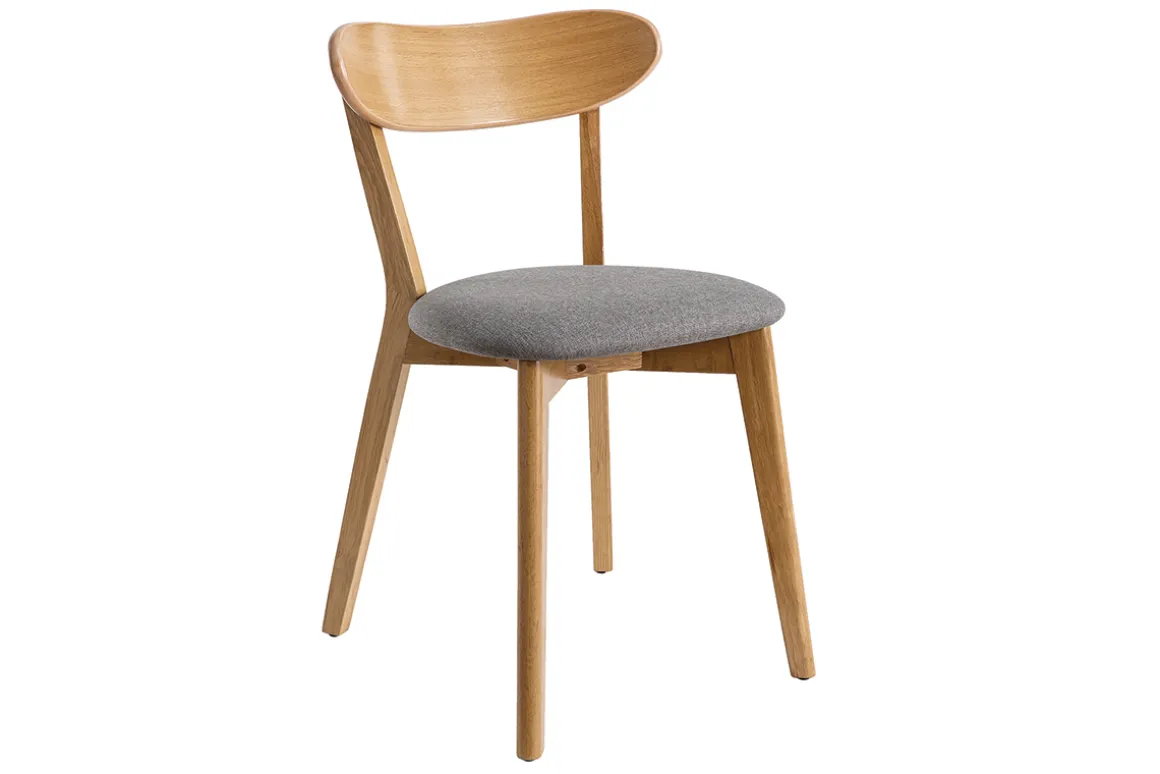 Miliboo Chaise Design|Chaise En Bois-Chaises vintage en bois clair chêne et tissu gris (lot de 2) DOVE