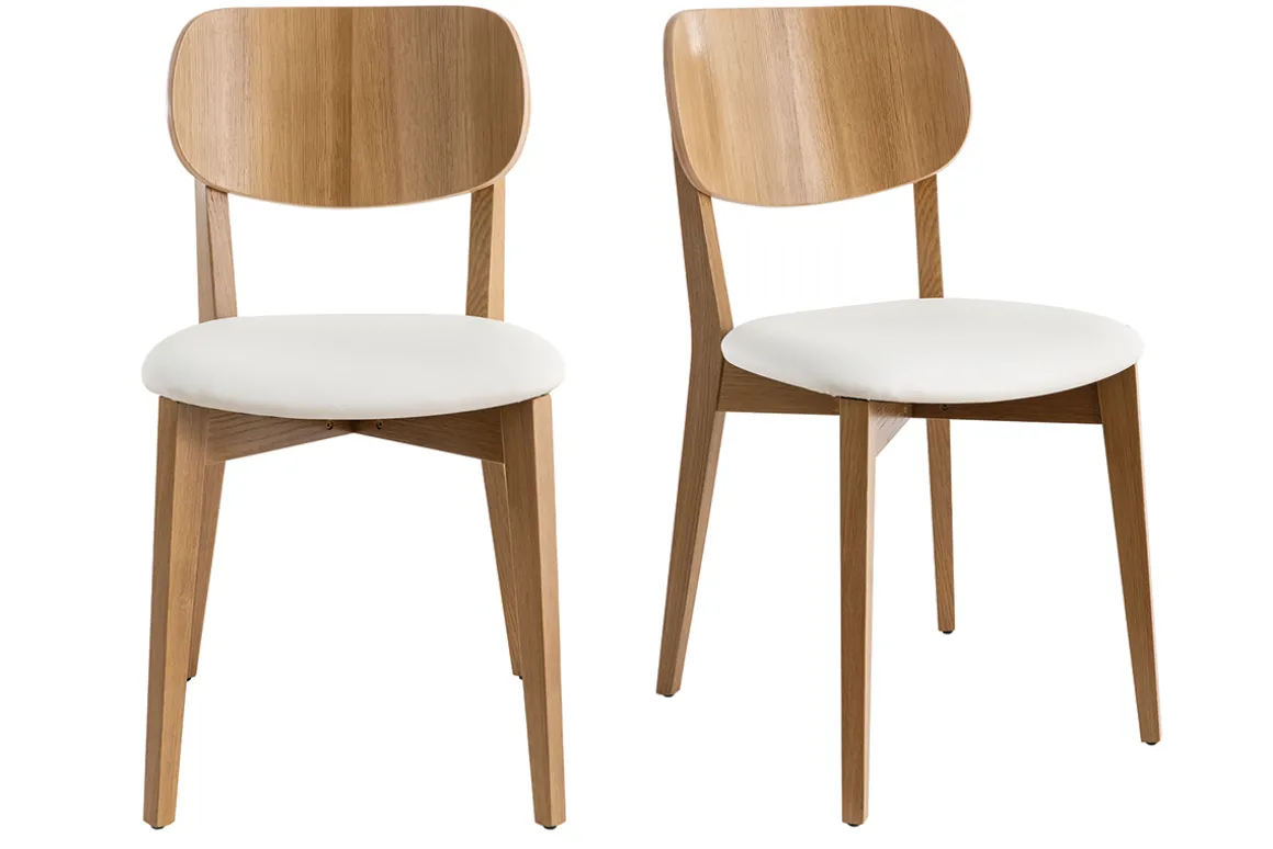 Miliboo Chaise Design|Chaise En Bois-Chaises vintage en bois clair chêne et blanc (lot de 2) LUCIA
