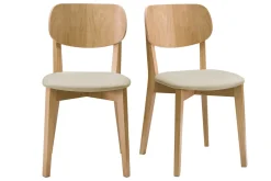 Miliboo Chaise Design|Chaise En Bois-Chaises vintage en bois clair chêne et tissu beige (lot de 2) LUCIA