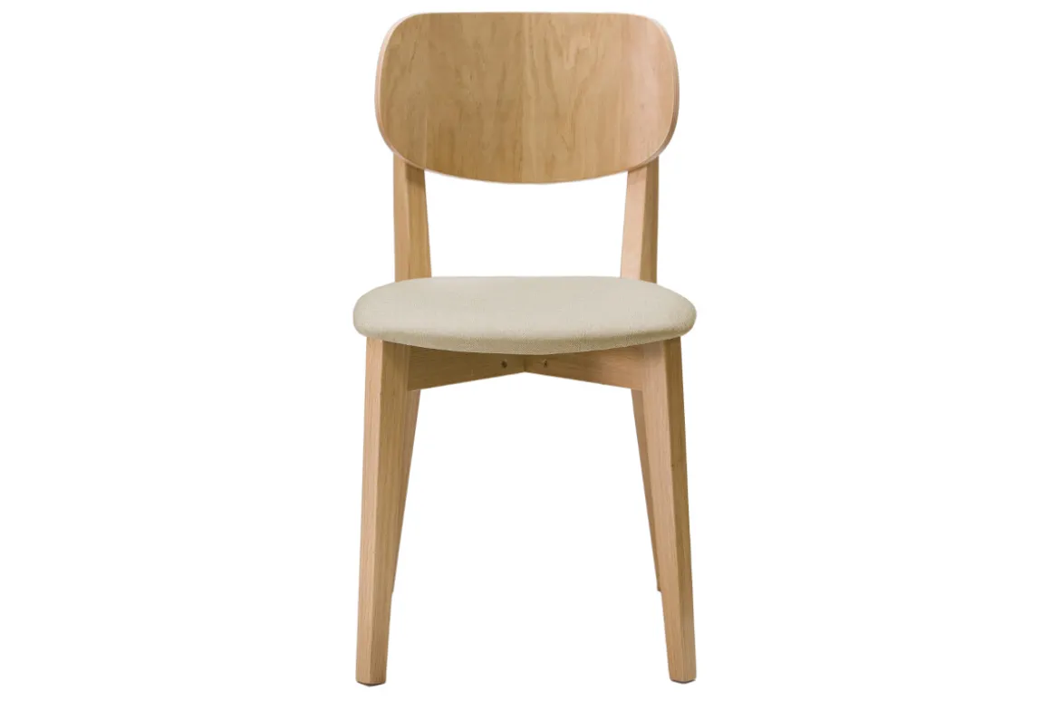 Miliboo Chaise Design|Chaise En Bois-Chaises vintage en bois clair chêne et tissu beige (lot de 2) LUCIA