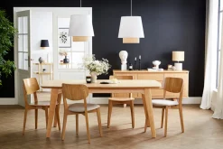 Miliboo Chaise Design|Chaise En Bois-Chaises vintage en bois clair chêne et tissu beige (lot de 2) LUCIA