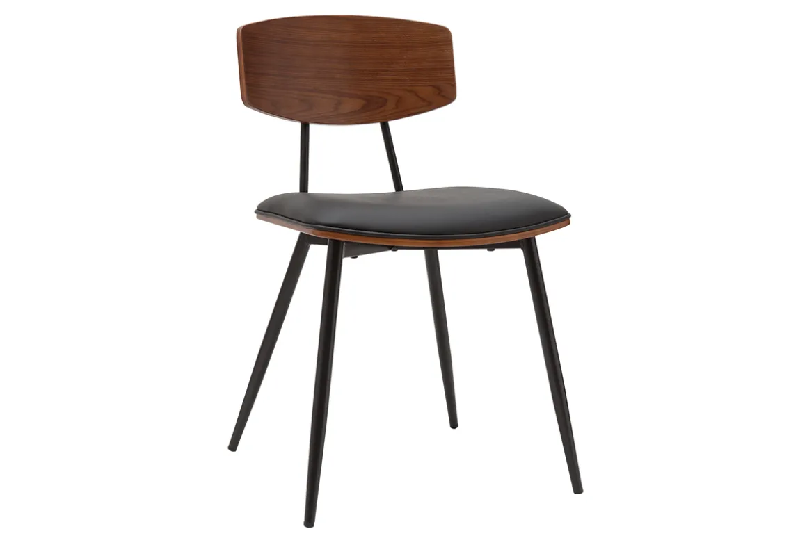 Miliboo Chaise Design|Chaise En Bois-Chaises vintage en bois foncé noyer assises noires et métal noir (lot de 2) JOLINE