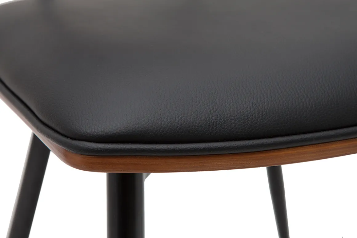 Miliboo Chaise Design|Chaise En Bois-Chaises vintage en bois foncé noyer assises noires et métal noir (lot de 2) JOLINE