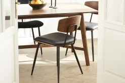 Miliboo Chaise Design|Chaise En Bois-Chaises vintage en bois foncé noyer assises noires et métal noir (lot de 2) JOLINE