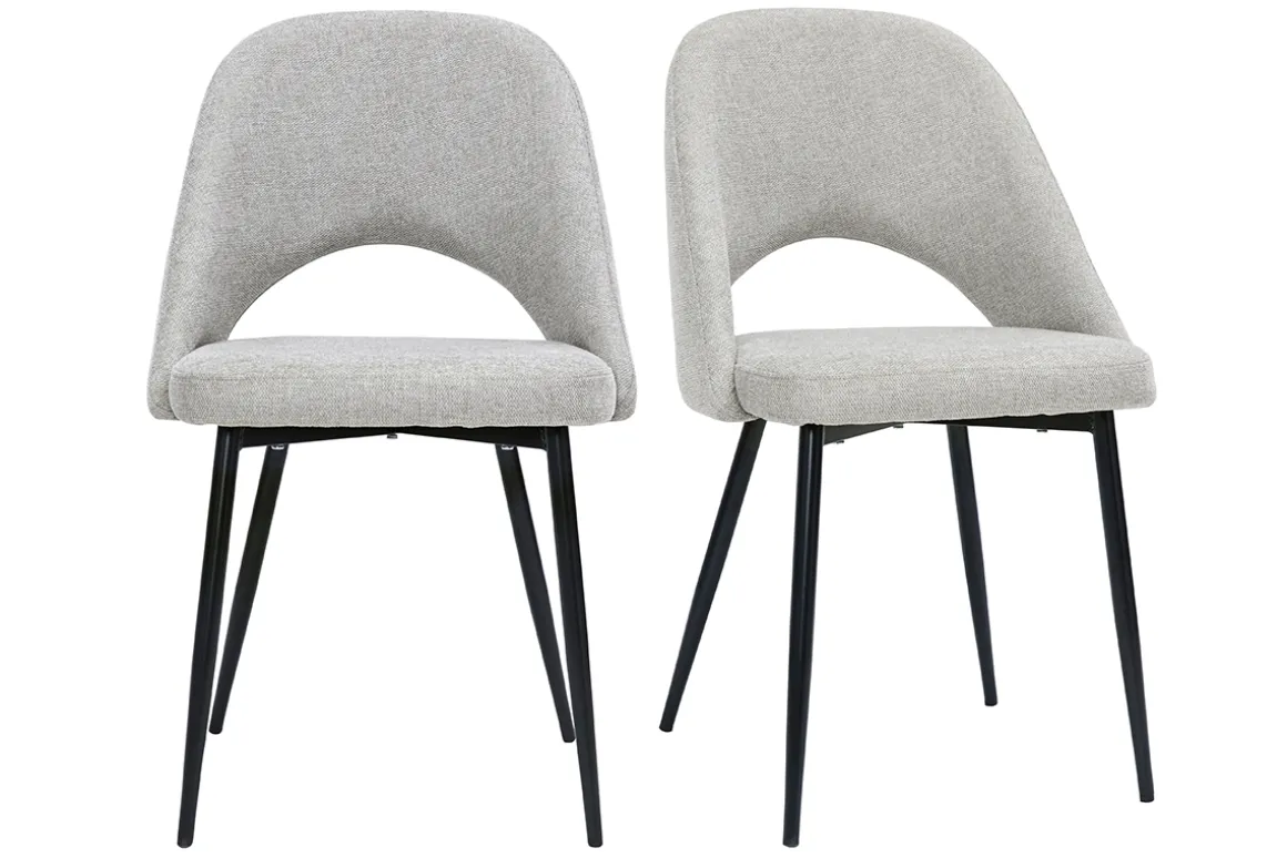 Miliboo Chaise Design-Chaises vintage en tissu effet velours texturé gris et métal noir (lot de 2) COSETTE
