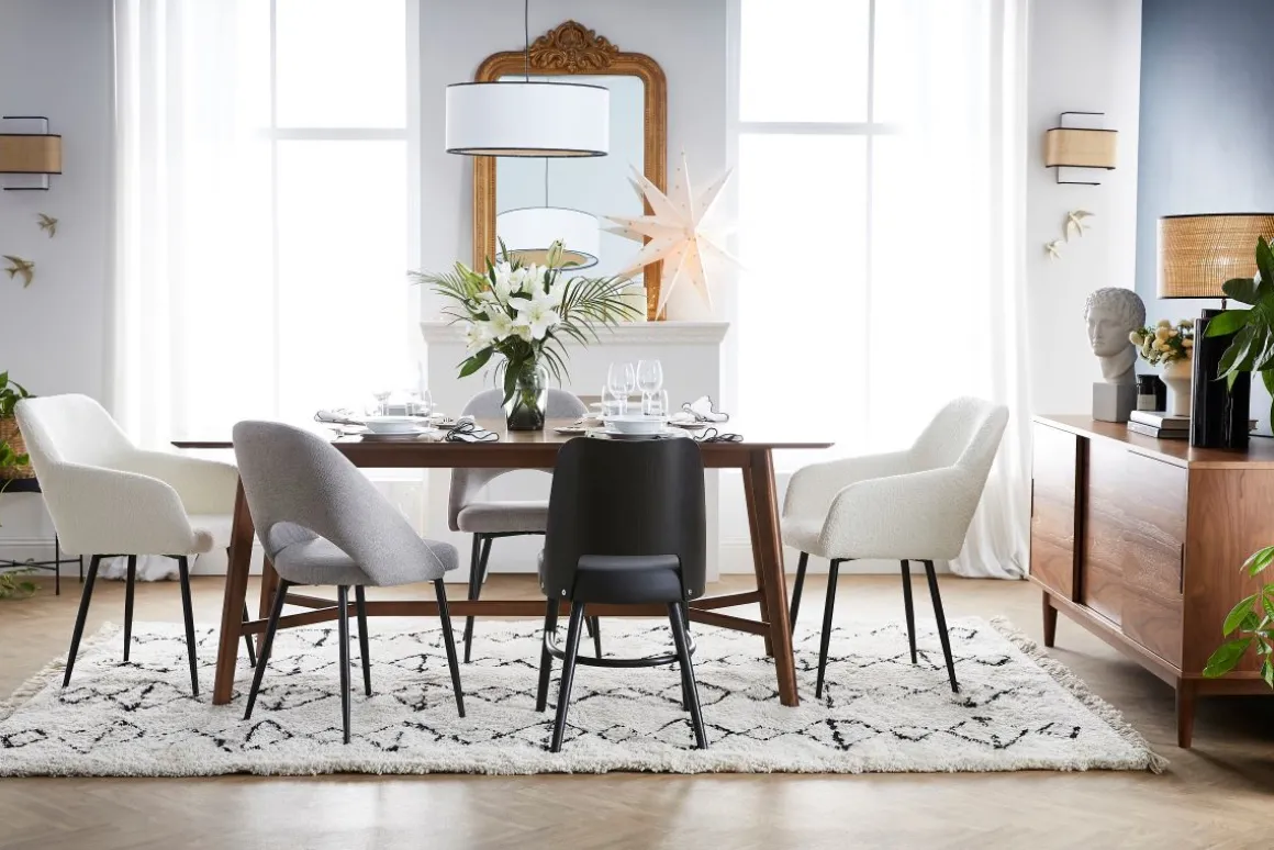 Miliboo Chaise Design-Chaises vintage en tissu effet velours texturé gris et métal noir (lot de 2) COSETTE