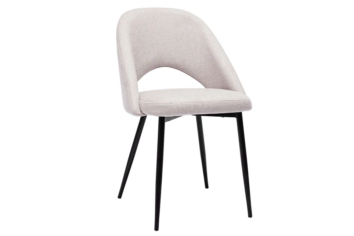 Miliboo Chaise Design-Chaises vintage en tissu effet velours texturé beige et métal noir (lot de 2) COSETTE