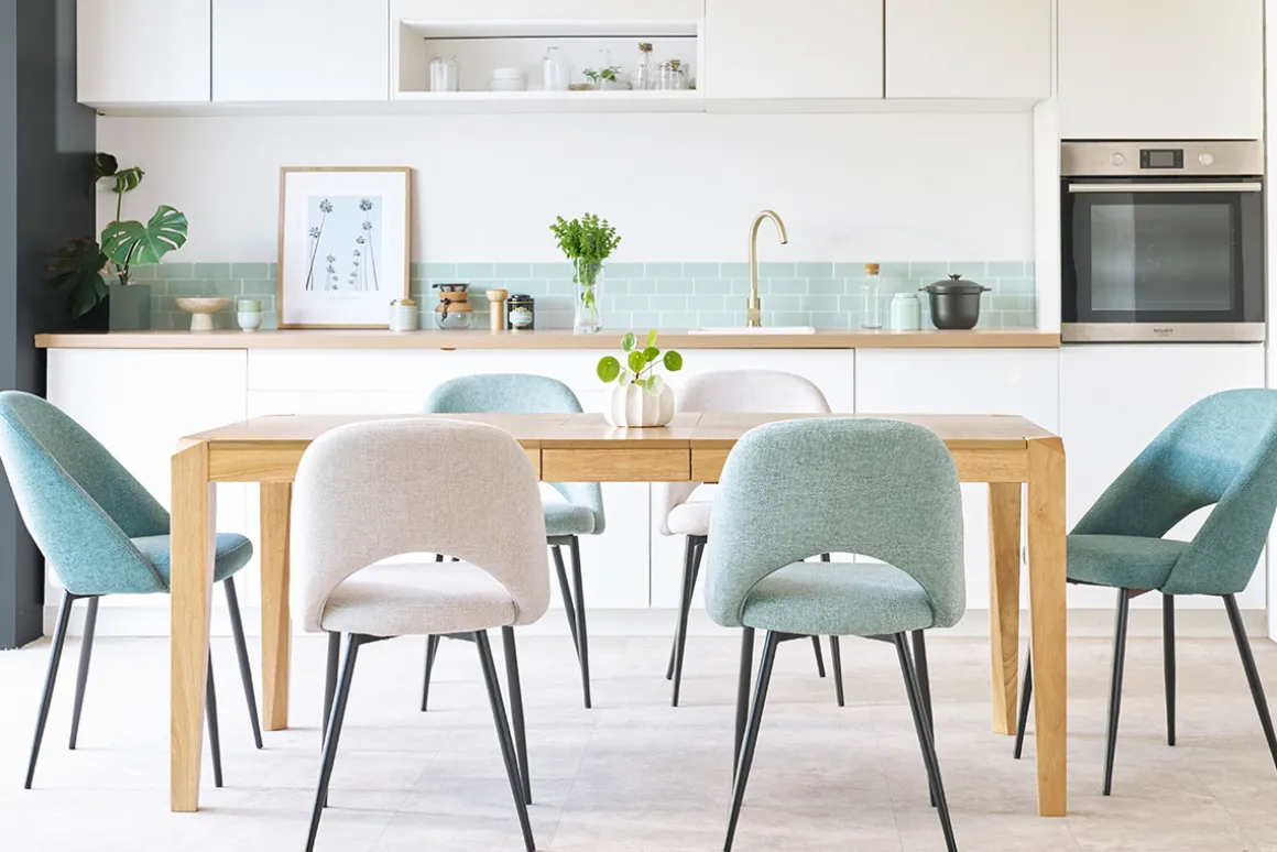 Miliboo Chaise Design-Chaises vintage en tissu vert de gris et métal noir (lot de 2) COSETTE