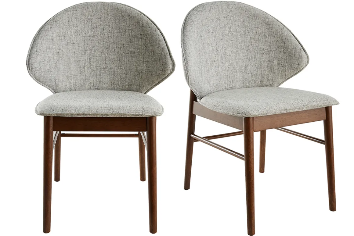 Miliboo Chaise Design|Chaise En Bois-Chaises vintage en tissu gris clair et bois foncé (lot de 2) SPIKE