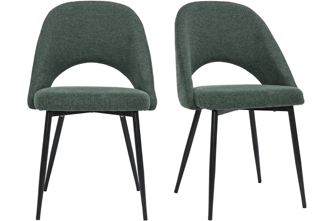 Miliboo Chaise Design-Chaises vintage en tissu effet velours texturé vert et métal noir (lot de 2) COSETTE