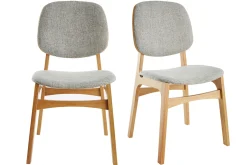 Miliboo Chaise Design|Chaise En Bois-Chaises vintage en tissu gris clair et bois clair (lot de 2) SOQUETTE