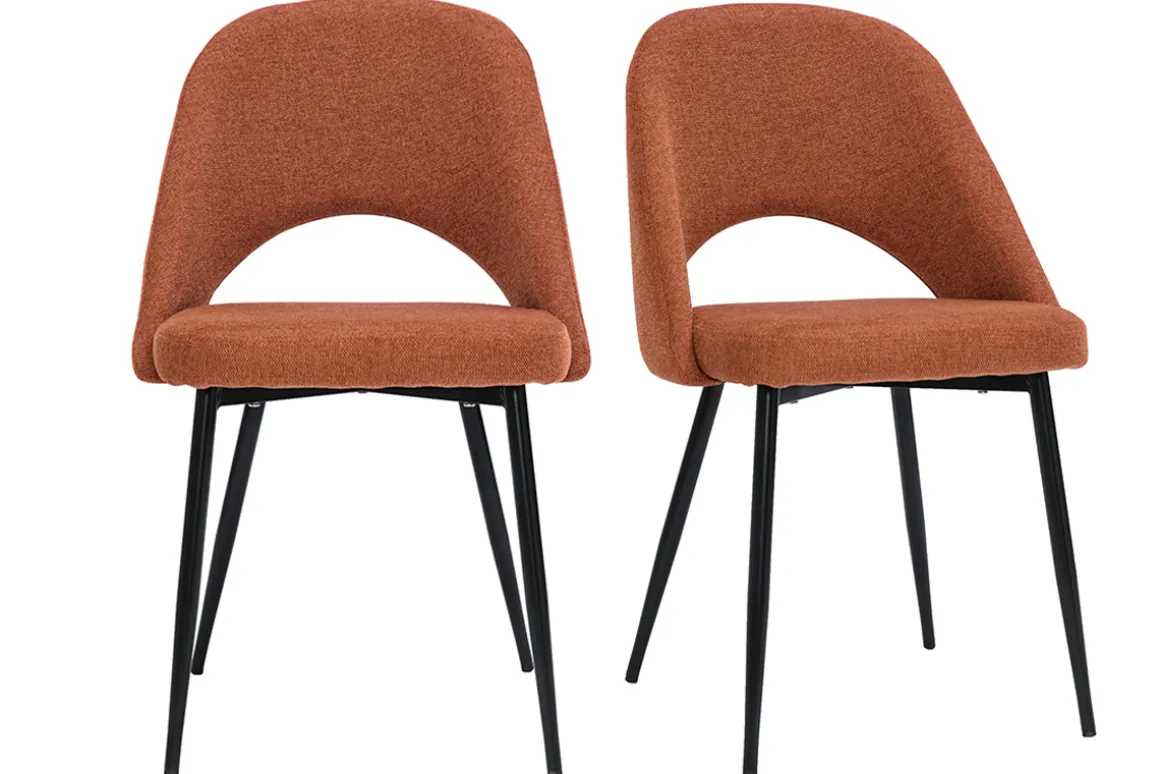 Miliboo Chaise Design-Chaises vintage en tissu effet velours texturé terre brûlée et métal noir (lot de 2) COSETTE