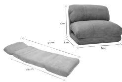 Miliboo Chauffeuse|Chauffeuse-Chauffeuse 1 place convertible en tissu velours côtelé gris clair SPENCER