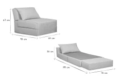 Miliboo Chauffeuse|Chauffeuse-Chauffeuse 1 place convertible en tissu gris clair VICTOR