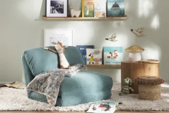 Miliboo Chauffeuse|Chauffeuse-Chauffeuse 1 place convertible en tissu velours côtelé vert céladon SPENCER