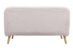 Miliboo Canapé Convertible|Voir Tous Les Canapés-Chauffeuse 2 places convertible en tissu effet velours texturé beige et bois clair AMIKO