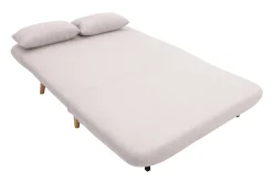 Miliboo Canapé Convertible|Voir Tous Les Canapés-Chauffeuse 2 places convertible en tissu effet velours texturé beige et bois clair AMIKO