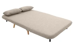 Miliboo Canapé Convertible|Voir Tous Les Canapés-Chauffeuse 2 places convertible en tissu taupe et bois clair AMIKO