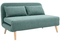 Miliboo Canapé Convertible|Voir Tous Les Canapés-Chauffeuse 2 places convertible en tissu vert de gris et bois clair AMIKO