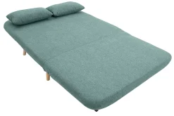 Miliboo Canapé Convertible|Voir Tous Les Canapés-Chauffeuse 2 places convertible en tissu vert de gris et bois clair AMIKO