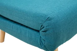 Miliboo Canapé Convertible|Voir Tous Les Canapés-Chauffeuse 2 places convertible en tissu bleu canard et bois clair AMIKO