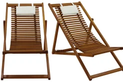 Miliboo Chaise Longue-Chiliennes en bois massif avec coussin en tissu blanc (lot 2) MOONA