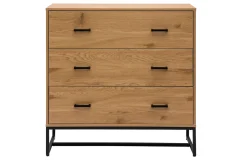 Miliboo Commode|Commode-Commode 3 tiroirs finition bois clair chêne et métal noir L100 cm LOVATO