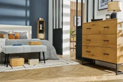 Miliboo Commode|Commode-Commode 3 tiroirs finition bois clair chêne et métal noir L100 cm LOVATO