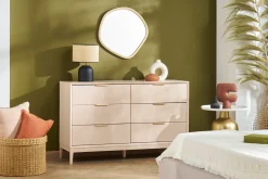 Miliboo Commode|Commode-Commode blanche mat et métal doré 6 tiroirs L120 cm GIANA