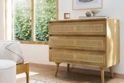 Miliboo Commode|Commode-Commode en bois manguier massif et cannage rotin 3 tiroirs L90 cm ACANGE