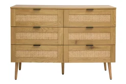 Miliboo Commode|Commode-Commode finition bois clair, cannage en rotin et métal noir 3 tiroirs L120 cm MANILLE