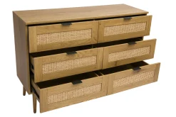 Miliboo Commode|Commode-Commode finition bois clair, cannage en rotin et métal noir 3 tiroirs L120 cm MANILLE