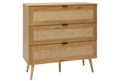 Miliboo Commode|Commode-Commode finition bois clair, cannage en rotin et métal noir 3 tiroirs L100 cm MANILLE
