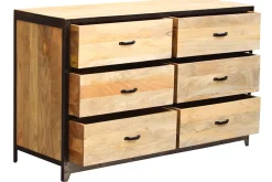 Miliboo Commode|Commode-Commode industrielle en bois manguier massif et métal noir 6 tiroirs L130 cm INDUSTRIA