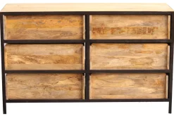 Miliboo Commode|Commode-Commode industrielle en bois manguier massif et métal noir 6 tiroirs L130 cm INDUSTRIA