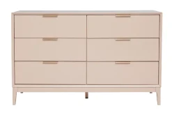 Miliboo Commode|Commode-Commode rose poudré et métal doré 6 tiroirs L120 cm GIANA