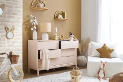 Miliboo Commode|Commode-Commode rose poudré et métal doré 6 tiroirs L120 cm GIANA