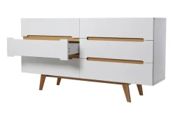 Miliboo Commode|Commode-Commode scandinave finition blanc brillant laqué 6 tiroirs L160 cm MELKA