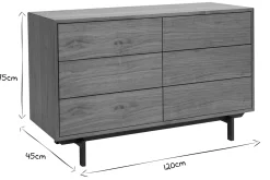 Miliboo Commode|Commode-Commode vintage bois foncé noyer et métal noir 6 tiroirs L120 cm MANNY