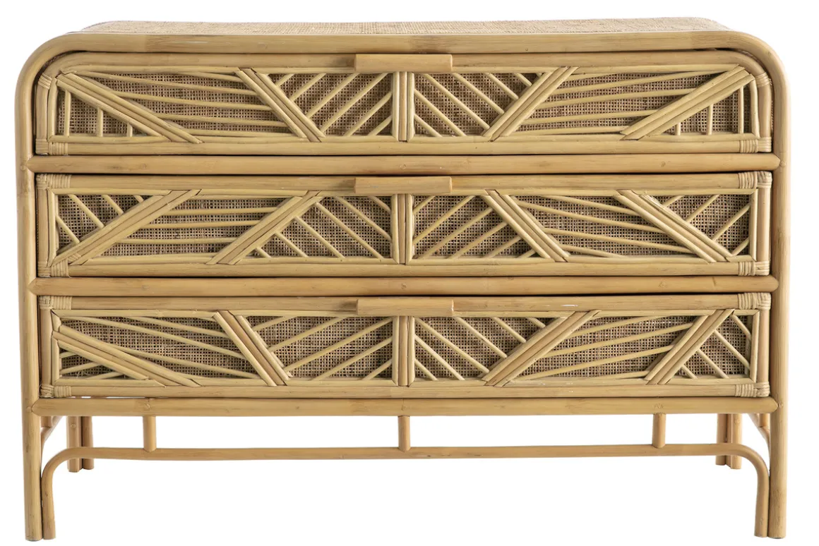 Miliboo Commode|Commode-Commode vintage en rotin 3 tiroirs L120 cm GALON
