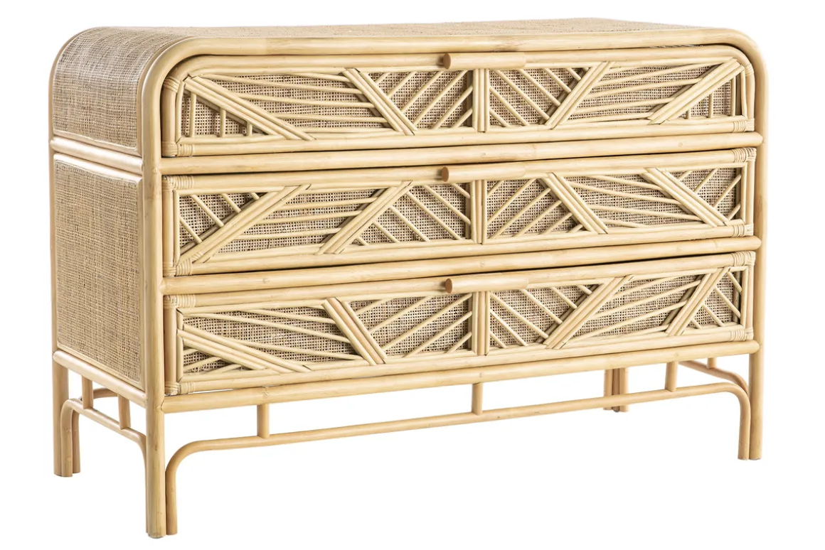 Miliboo Commode|Commode-Commode vintage en rotin 3 tiroirs L120 cm GALON