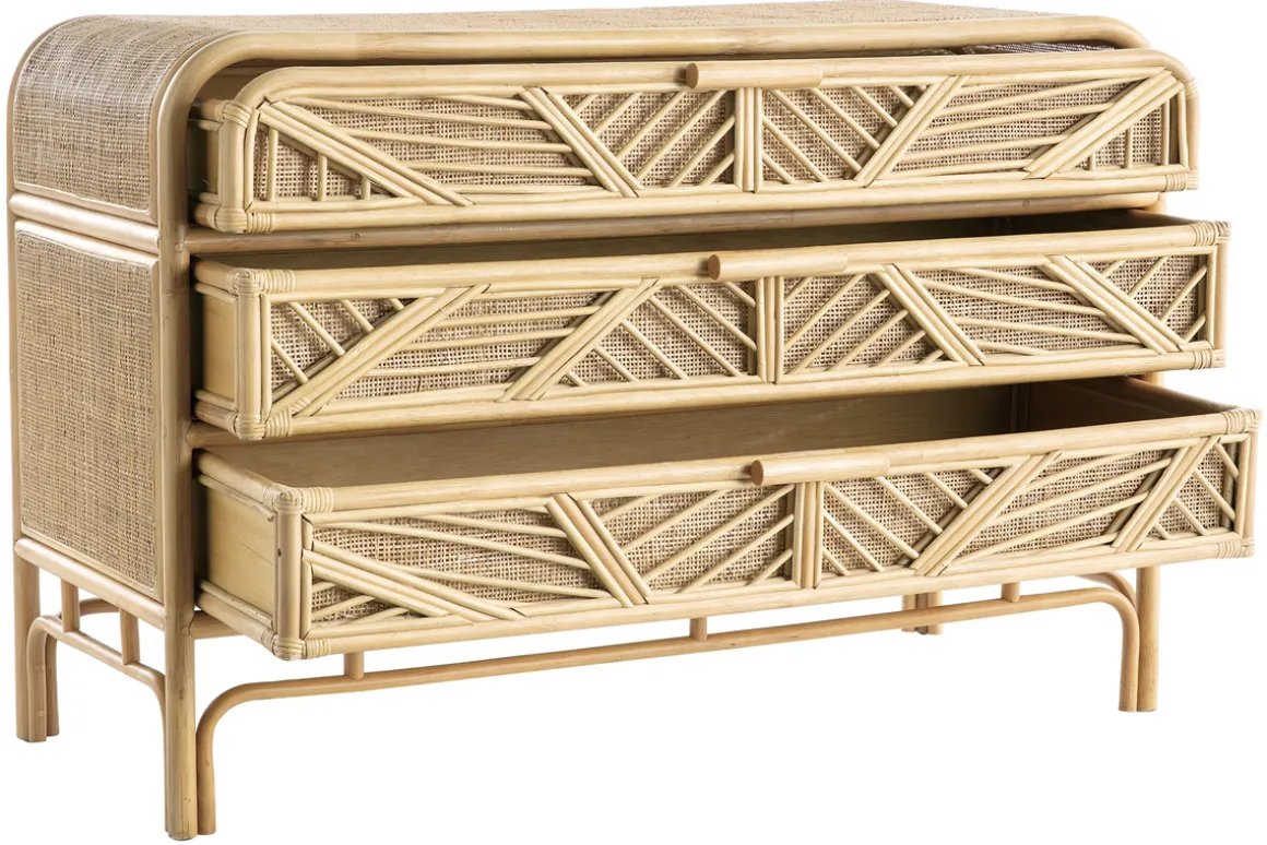 Miliboo Commode|Commode-Commode vintage en rotin 3 tiroirs L120 cm GALON