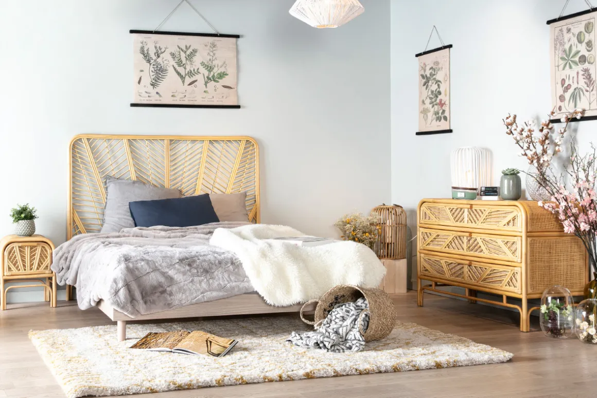 Miliboo Commode|Commode-Commode vintage en rotin 3 tiroirs L120 cm GALON