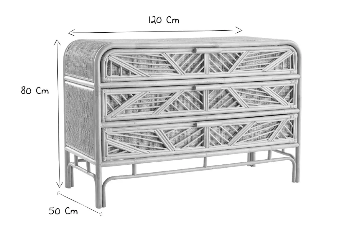 Miliboo Commode|Commode-Commode vintage en rotin 3 tiroirs L120 cm GALON