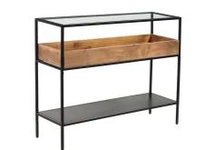 Miliboo Console-Console avec plateau en verre, rangement en bois massif et métal noir L100 cm HAORA